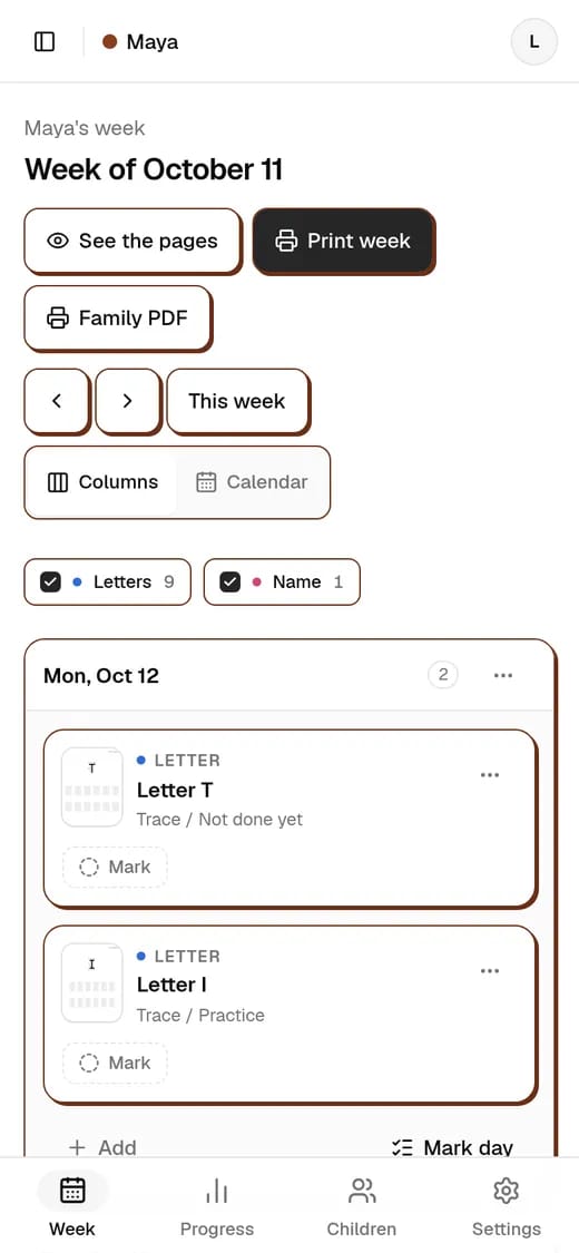 The week on a phone.