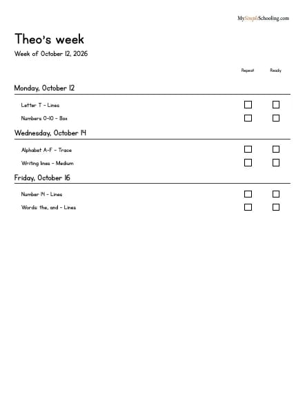 Theo's plan page for the same week.
